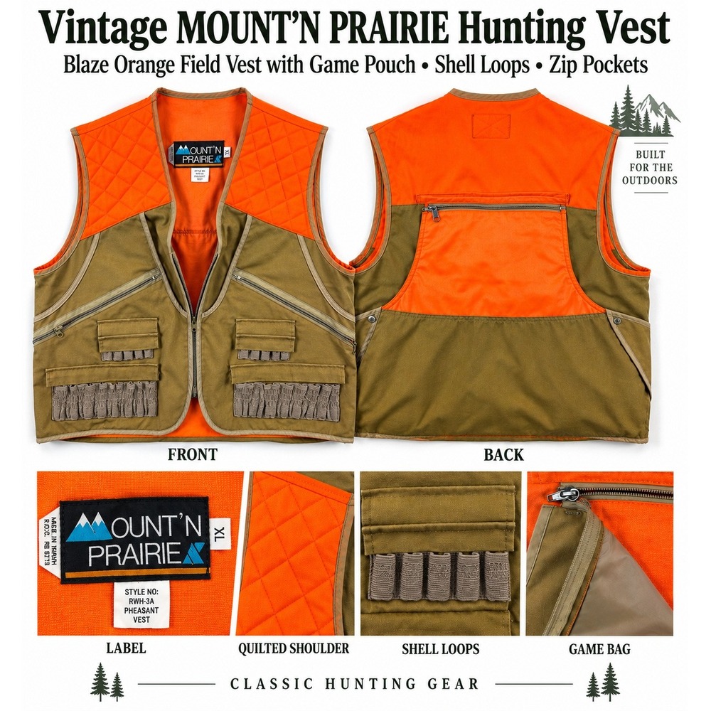 Mount'n Prairie Pheasant Hunting Vest XL Blaze Orange Upland Game Bag #1884
